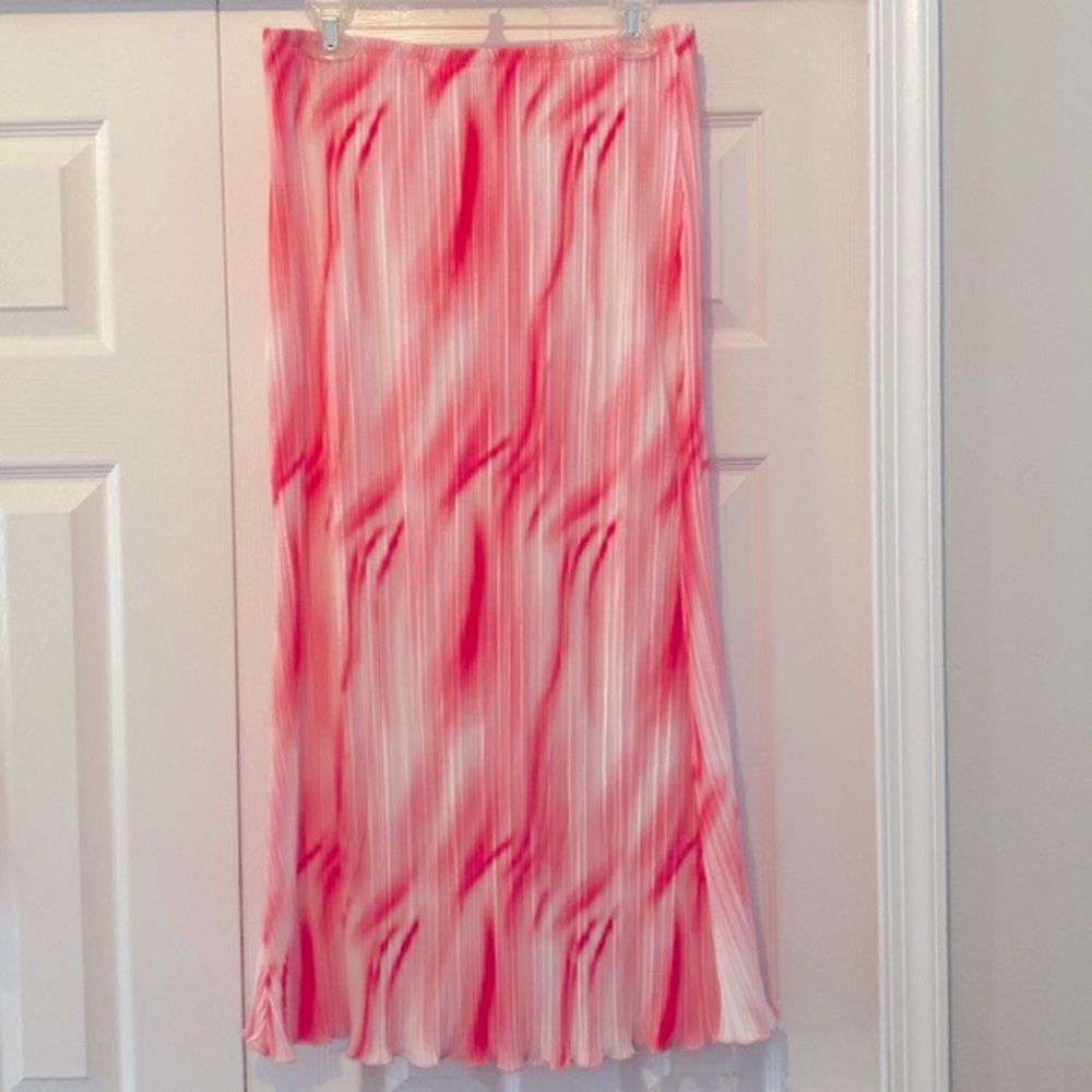 Pink Red & White Pleated Pull On Skirt